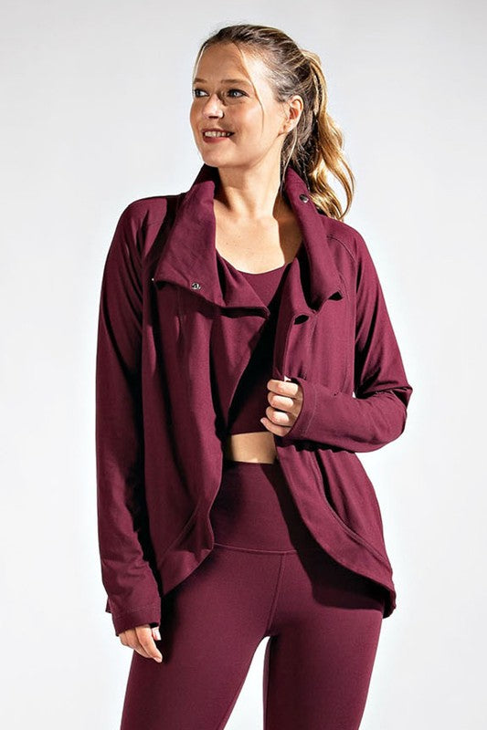 Asymmetric Jacket with Side Pockets and Cowl Neck Detail