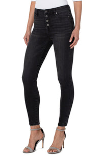 Black Exposed Button Abby High Rise Ankle Skinny