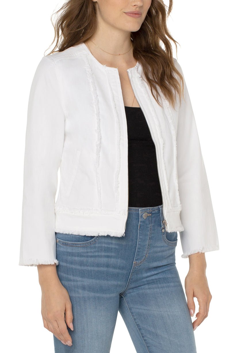 Frayed Zip Jackets with 3/4 Sleeves